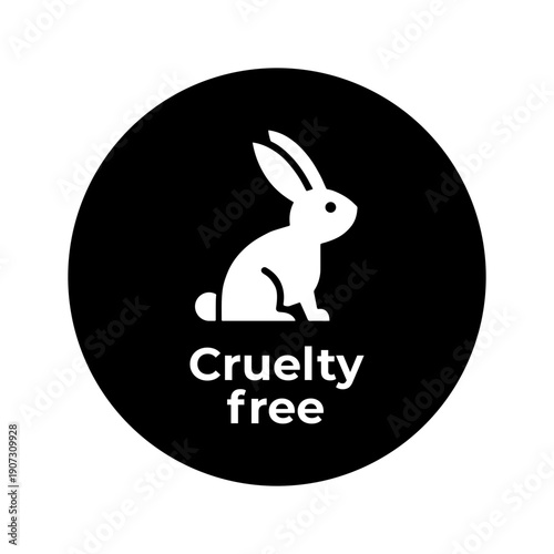 Cruelty free symbol with rabbit icon on black circle background