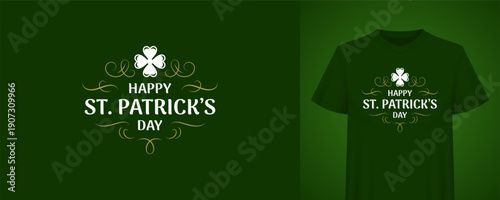 St. Patrick's Day greeting with a lucky shamrock. Typographic t-shirt print design for the Irish holiday celebration. A festive poster and background vector illustration template