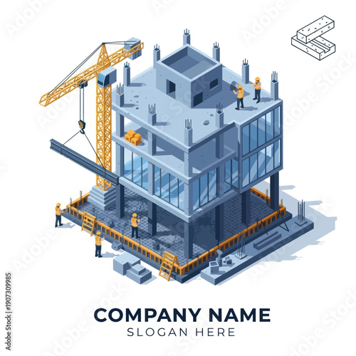 3D Rendering of Modern Building Construction Site.