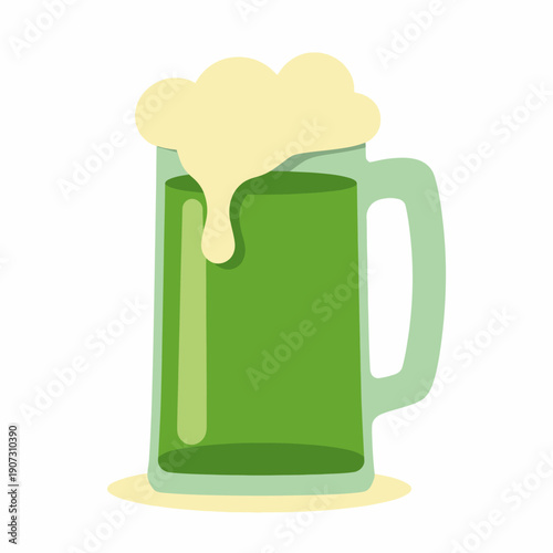 Vibrant Green Beer Mug Overflowing with Frothy Foam Against a Clean White Background Celebrating a Festive Occasion