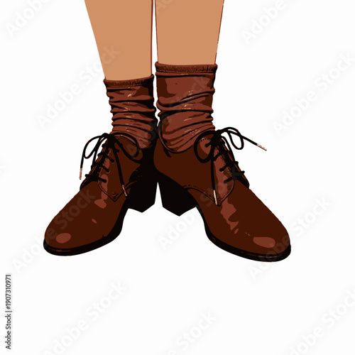 Close-up of Fashionable Brown Leather Shoes with Red Socks on a White Background Featuring a Classic and Stylish Design