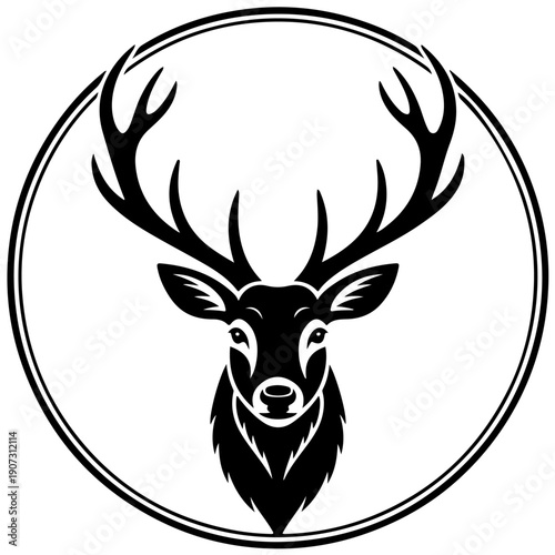 Elegant black and white illustration of a deer head with prominent antlers