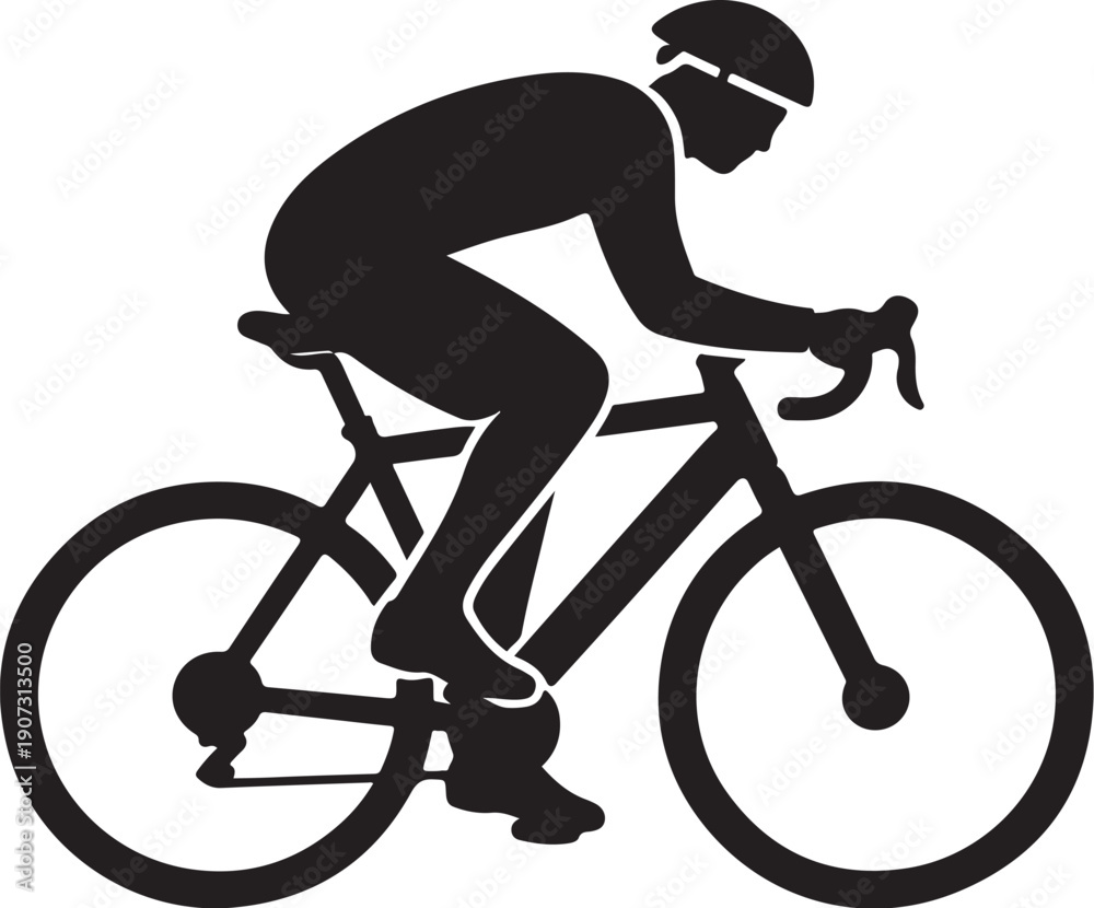 Obraz premium Cyclist Riding Road Bicycle Black Silhouette Isolated on White