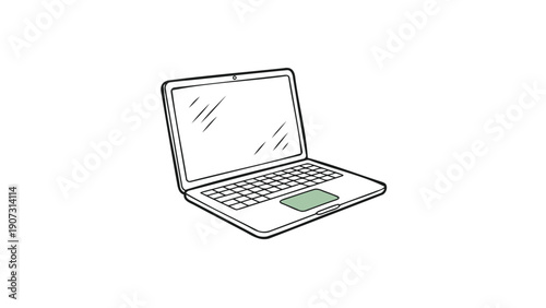 Laptop Computer with Green Touchpad on White Background