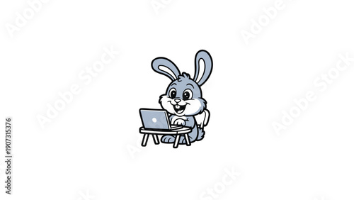 Rabbit Working on Laptop at Desk