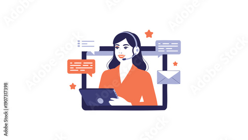 Businesswoman Typing on Laptop with Social Media Notifications