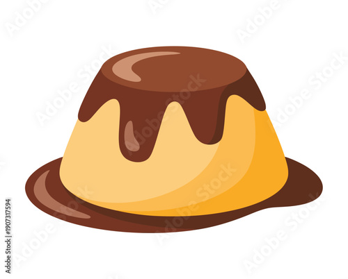 A delicious dessert of creamy pudding topped with rich chocolate sauce