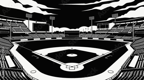 empty baseball field stadium outdoor sports arena with professional competition training infrastructure architecture grass diamond layout and seating structure prepared for tournament game