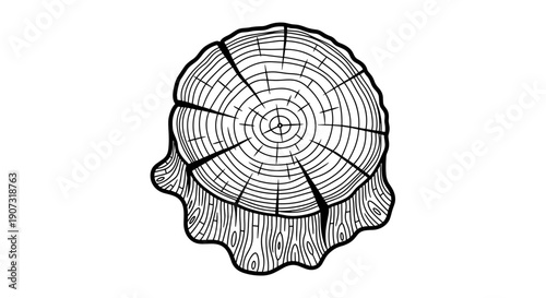 Detailed cross-section of a tree trunk revealing growth rings and texture.