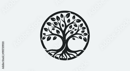 Stylized Tree of Life in a Circle Logo Design.