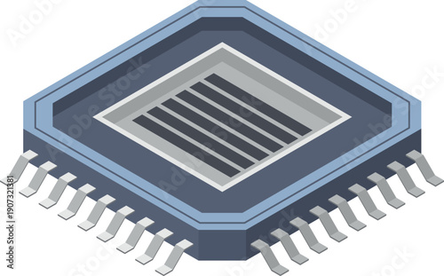 Microprocessor cartoon icon. Device hardware isometric element