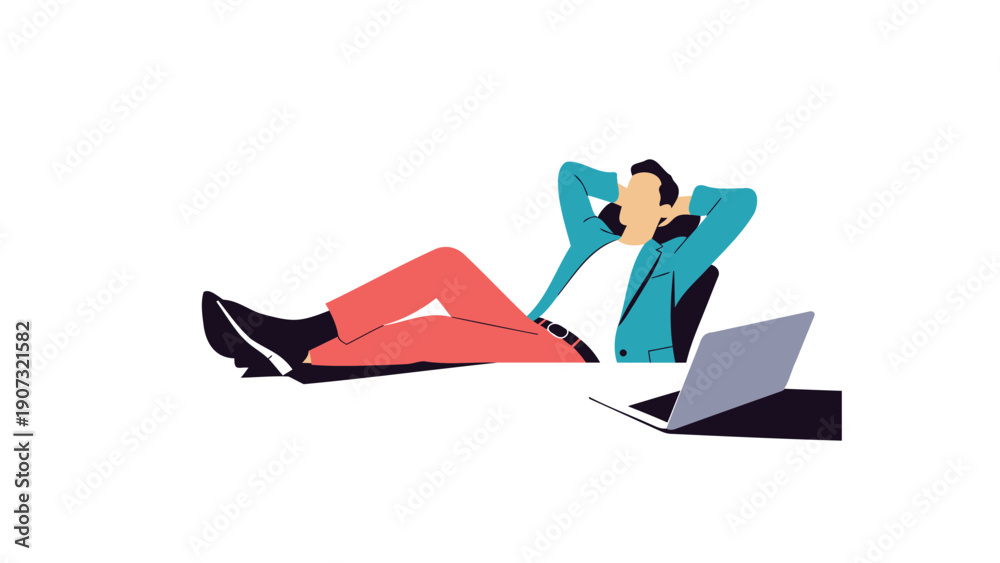 Obraz premium Relaxed Man Sitting with Laptop and Phone