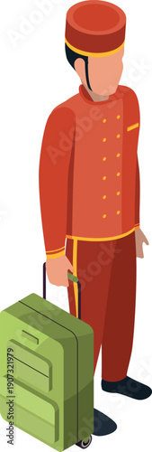 Porter isometric character. Hotel lobby staff icon