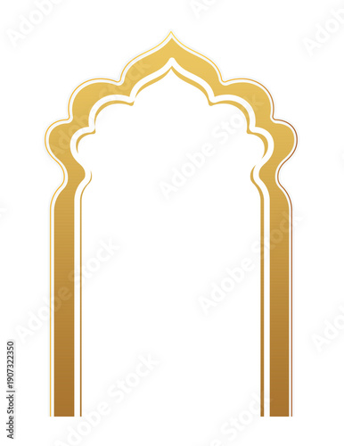 Foto Elegant Golden Islamic Arch Frame Isolated on White Background.