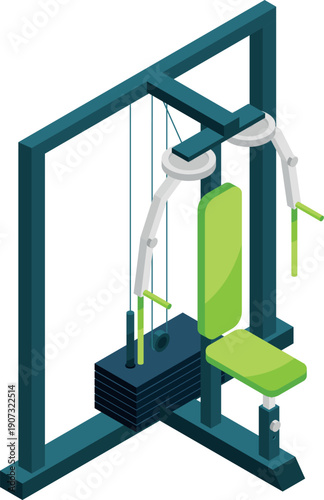 Chest press machine isometric icon. Workout unit