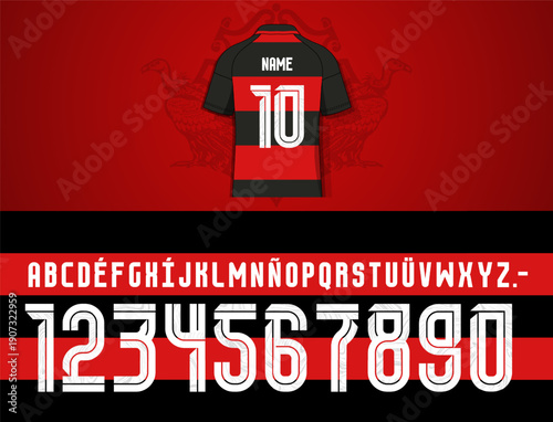 flamengo font, Bold vector sports lettering with sharp cuts and textured strokes, designed for football jerseys, street apparel, posters, branding systems, social graphics and energetic editorial