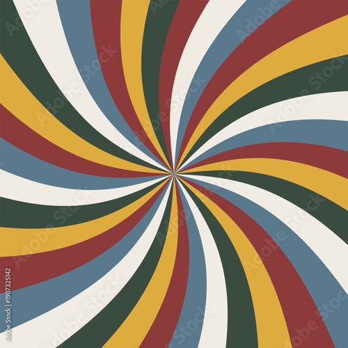 Classic abstract spiral background with muted colors and elegant radial swirl motion pattern. Abstract grunge collage in the style of the 90s.