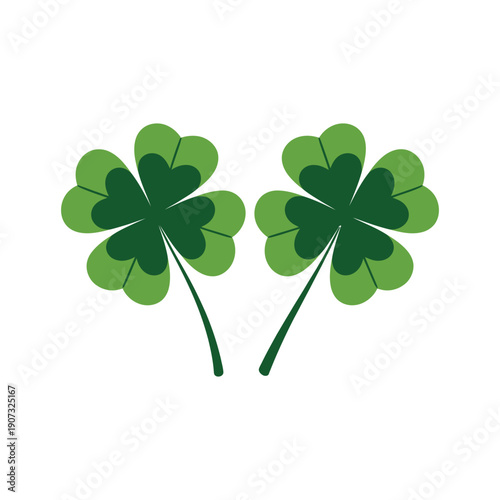 A graphic illustration of two four-leaf clovers on a white background, symbolizing good luck and St. Patrick's Day