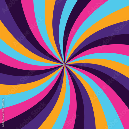 Vibrant neon spiral abstract background with bold colorful swirl and energetic radial