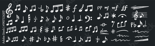 Hand drawn musical notes and symbols doodle sketch vector illustration set