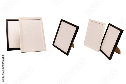 Black and white empty photo frame isolated on white background.