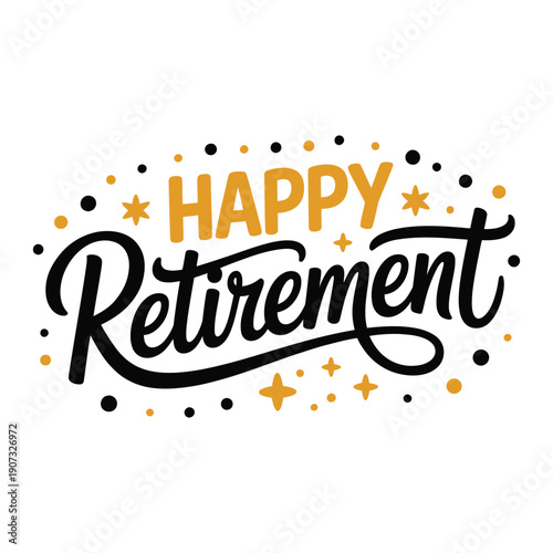 A happy retirement greeting card with a festive design and colorful stars and dots