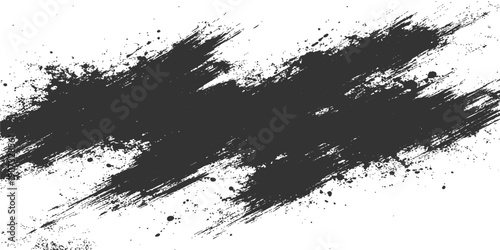Billede på lærred Black abstract paint brush stroke texture vector with rough grunge splatter edge