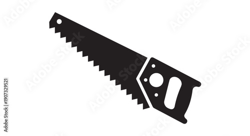 Black silhouette of a handsaw with handle on Transparent Background, symbolizing DIY and hand tools.