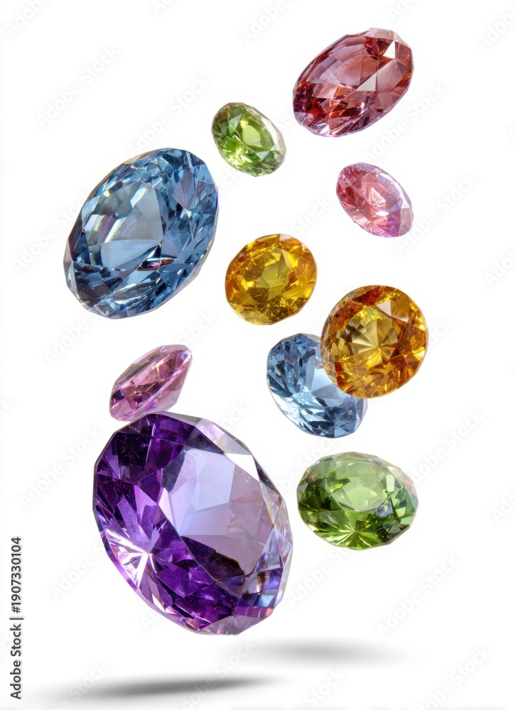 Fototapeta premium bright gemstones flying isolated on white background
