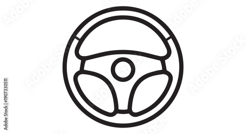 A black line icon of a steering wheel on a Transparent Background, symbolizing driving and navigation.