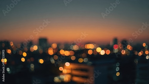 Bokeh lights over the city at dusk