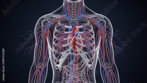 Human Anatomy Illustration Showing Circulatory System.