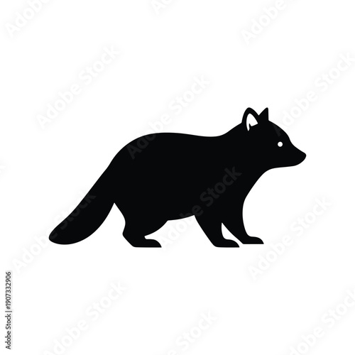 Solid Black Raccoon Silhouette Icon in Minimal Flat Style
