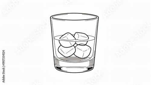 Illustration of Whiskey Glass with Ice Cubes.