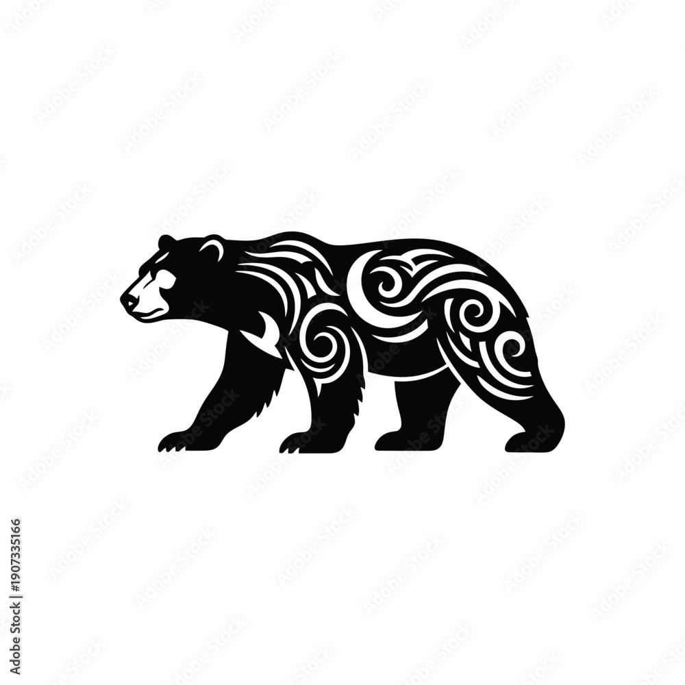 Obraz premium Tribal Bear Vector Illustration in Side View Black Style