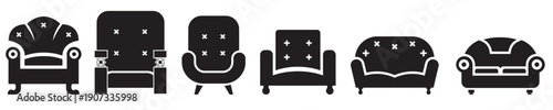 Home furniture and real estate interior icons set with living room bedroom stairs security symbols outline vector