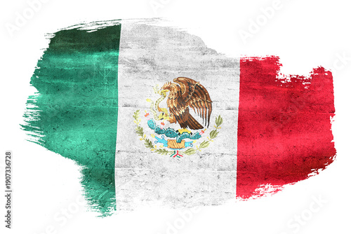Grungy Mexico flag brush stroke art on transparent background