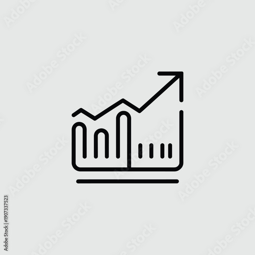 Black and White Line of a Bar Chart with an Upward Trend Arrow line bar chart d