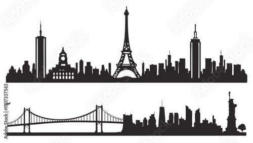 Iconic Global City Skylines Silhouette Vector Travel Tourism Web Design Landmark Icons for Destination Branding