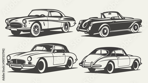 Vintage Classic Sports Cars Collection Set Retro Automobile Design for Automotive Enthusiast Advertising Projects