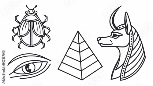 Ancient Egyptian Symbols Set for History Education Design Mystical Culture Travel Web Graphics