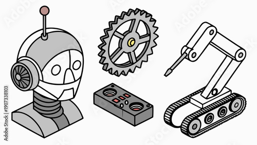 Isometric Robotics Kit Components Head Gearbox Remote Control Tracked Arm for Engineering Design Development and Tech Projects