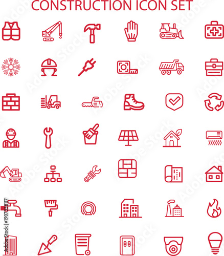 modern Construction Safety and Tools Icon set