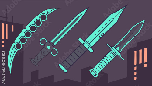 Neon Glow Blades Collection for Gaming UI Design Intense Action Thriller Movie Assets Urban Night Backdrop