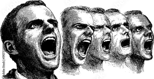 Comparative emotional states in vintage sketch of human expressions - retro design for posters