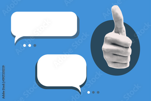 Thumbs Up Feedback Chat Bubbles. Customer Review, Approval Message, Social Media Communication Concept. Vector Illustration