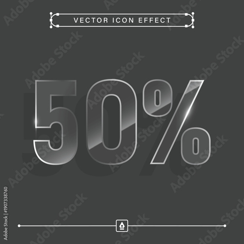 Fifty percent glass icon in 3D vector style