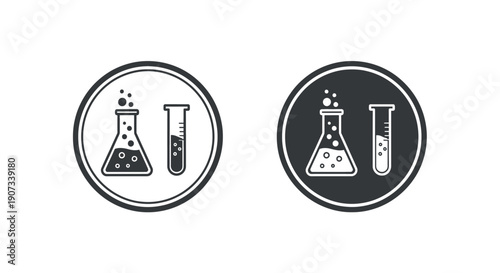Laboratory Equipment Icons with Erlenmeyer Flasks and Test Tubes.