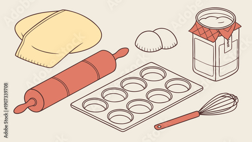 Baking Ingredients and Tools Isometric Illustration for Recipe Blog Posts Kitchen Website Design Home Cooking Fun