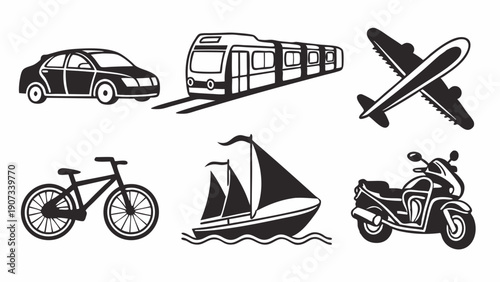 Diverse Transportation Icons Set for Travel Logistics Planning Website Design and Global Mobility Infographics